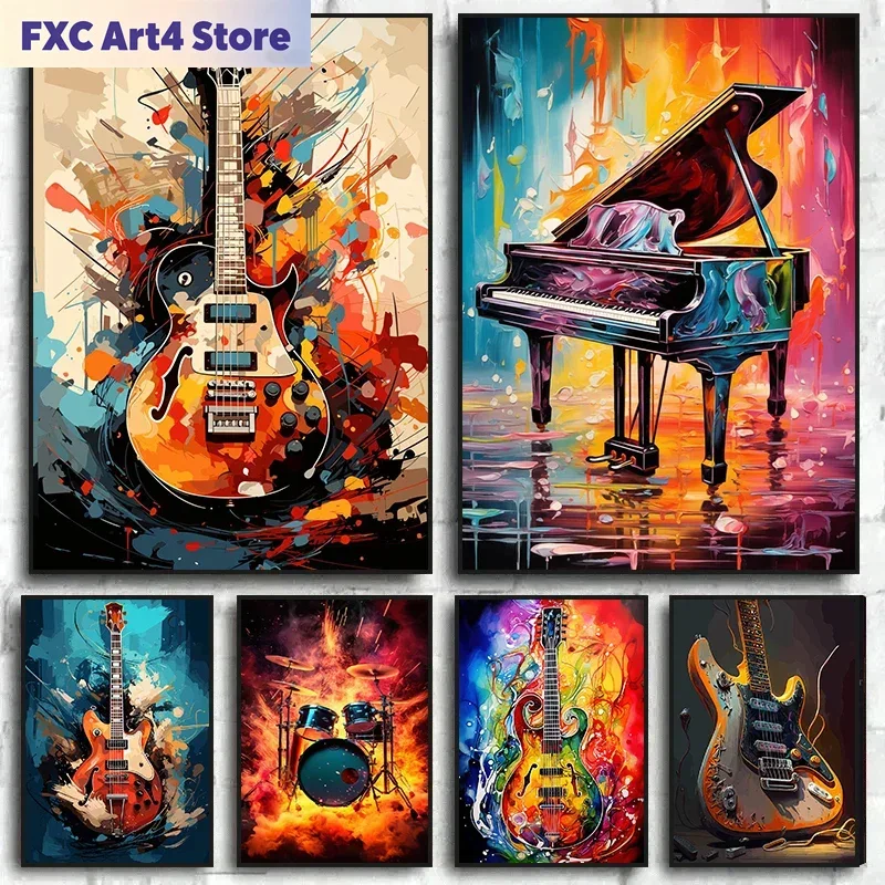 Frameless Abstract Colorful Ar - Picture Of Musical Instrument ulasan dan harga